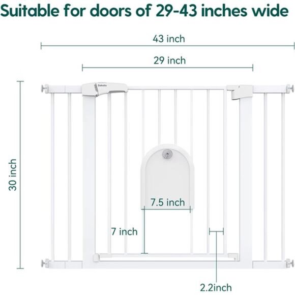 Auto Close Baby Gate with Small Cat Door, 29-43" Metal Cat Gate for Doorway - Picture 6 of 7